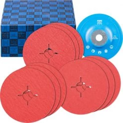 Pferd Disque Fibreu Et Abrasif 64198002 Jeu De Disques En Fibre 10 Pièces Grain Céramique Ø 125 Mm CO-COOL36,60,80 Avec Patin De Support HGT Acier Inoxydable